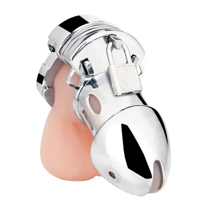 Blue Line Obedience Stainless Steel Chastity Cage